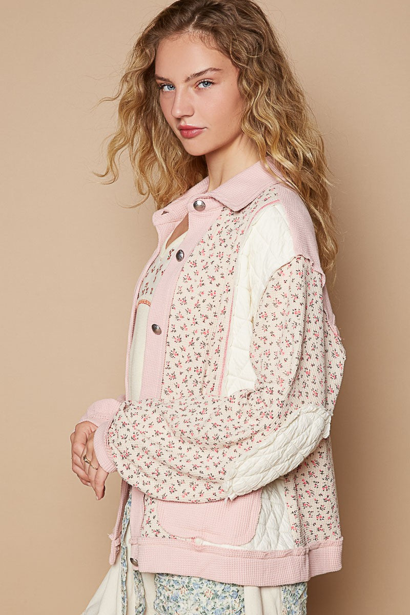 POL Floral Exposed Seam Button Up Quilted Jacket - 1985 the VAULT Boutique