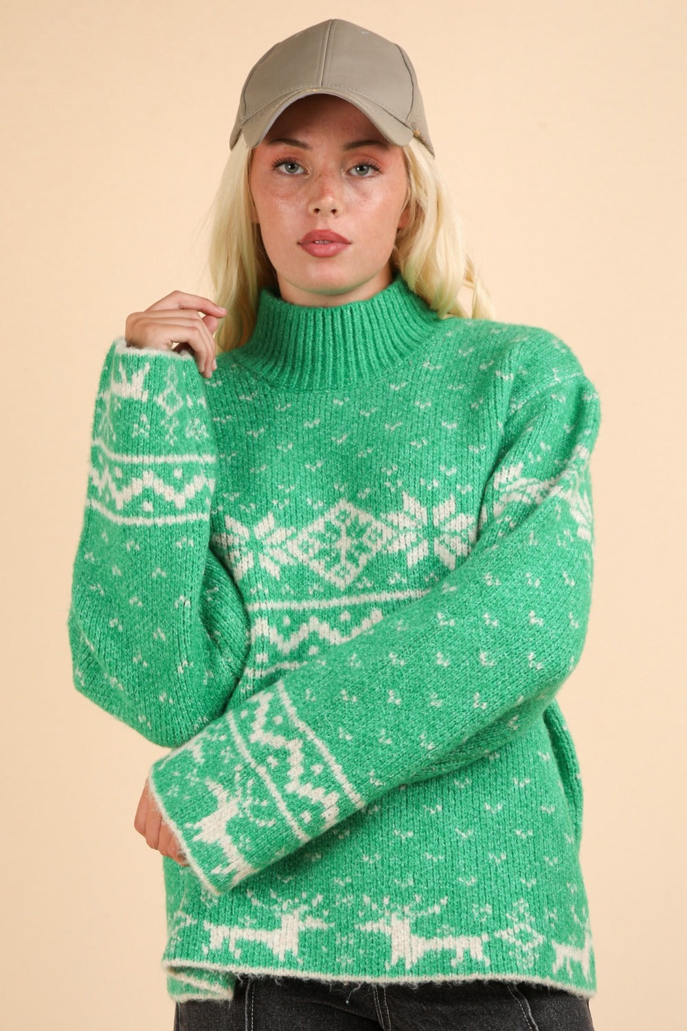 VERY J Christmas Element Mock Neck Long Sleeve Sweater - 1985 the VAULT Boutique