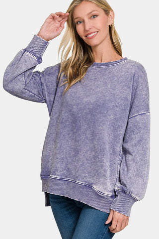 Zenana High-Low Acid Wash Fleece Sweatshirt - 1985 the VAULT Boutique