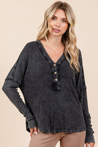 Mittoshop Washed V-Neck Long Sleeve Blouse - 1985 the VAULT Boutique