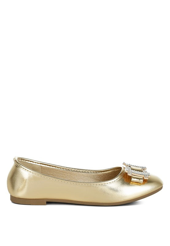 Navik Rhinestone Buckle Metallic Ballerinas - 1985 the VAULT Boutique