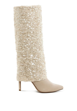 Sin City Sequinned Fold-Over Calf Boots - 1985 the VAULT Boutique