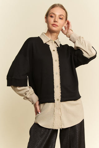 Davi & Dani Faux Layered French Terry Contrast Top - 1985 the VAULT Boutique