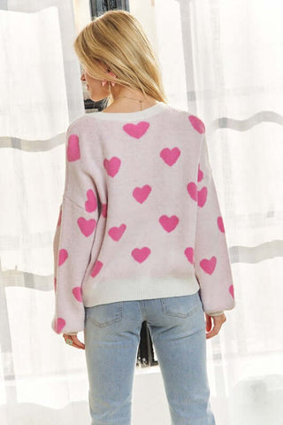 ADORA Heart Round Neck Drop Shoulder Sweater - 1985 the VAULT Boutique