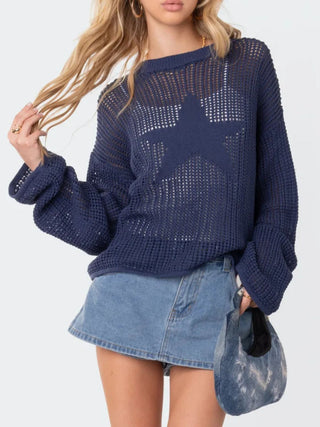 Star Round Neck Long Sleeve Knit Top - 1985 the VAULT Boutique