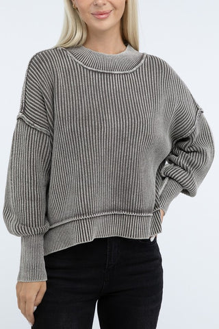 Washed Side Slit Oversized Cropped Sweater - 1985 the VAULT Boutique