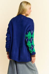 Davi & Dani Argyle V-Neck Dropped Shoulder Cardigan - 1985 the VAULT Boutique