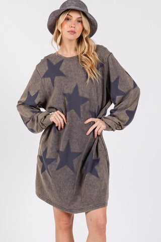 SAGE + FIG Washed Star Print Round Neck Dress - 1985 the VAULT Boutique