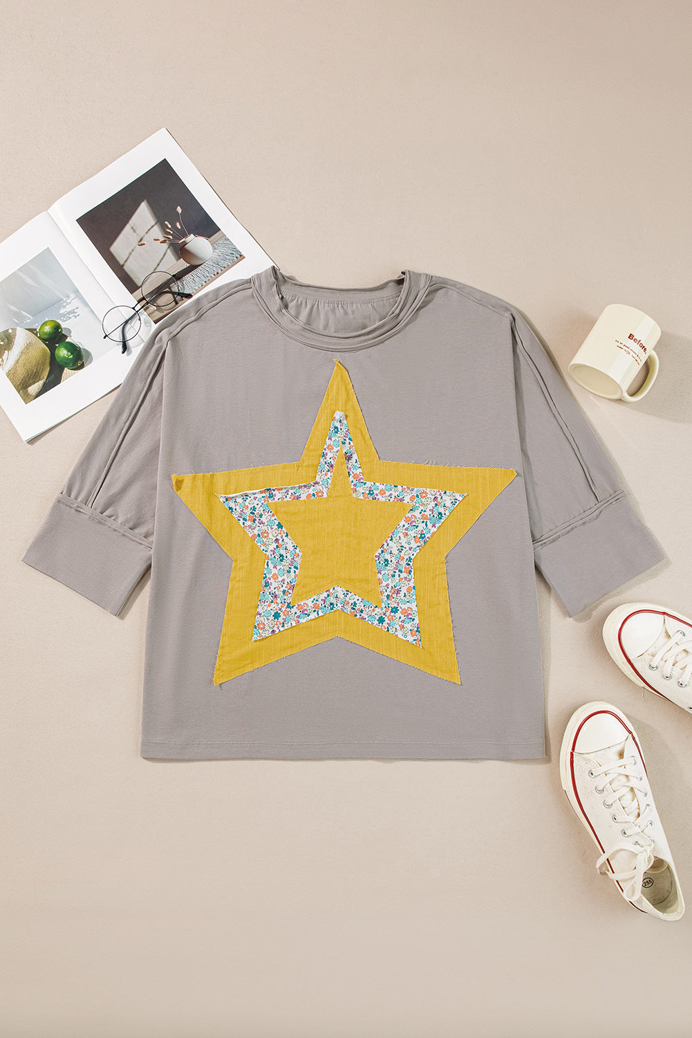 Star Applique Round Neck T-Shirt - 1985 THE VAULT