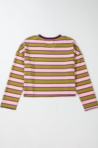 Striped Notched Long Sleeve T-Shirt - 1985 the VAULT Boutique