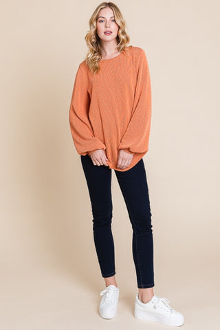 BOMBOM Long Sleeve Curved Hem Ribbed T-Shirt - 1985 the VAULT Boutique