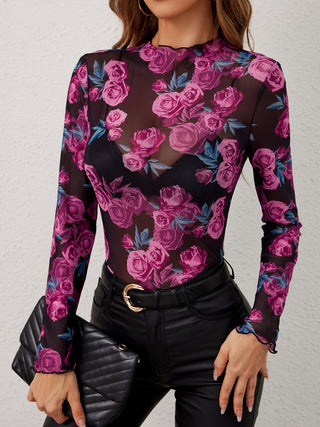 Floral Mock Neck Long Sleeve Top - 1985 the VAULT Boutique