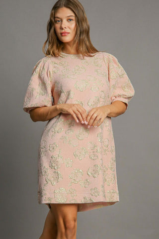 Umgee Floral Jacquard Puff Sleeve Mini Dress - 1985 the VAULT Boutique