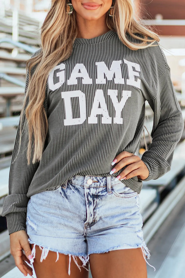 GAME DAY Striped Round Neck Long Sleeve Top - 1985 THE VAULT