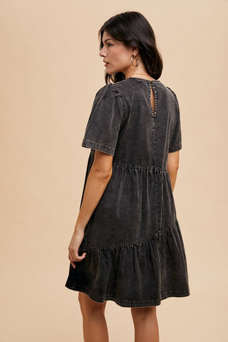 Annie Wear Mineral Washed Round Neck Short Sleeve Denim Dress - 1985 the VAULT Boutique