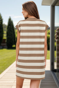 Striped Round Neck Cap Sleeve Mini Dress - 1985 the VAULT Boutique