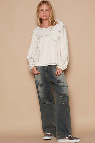 POL V-Neck knit Panel Exposed Seam Top - 1985 the VAULT Boutique