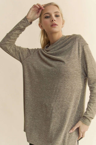 Davi & Dani Slit Mock Neck Long Sleeve Top - 1985 the VAULT Boutique