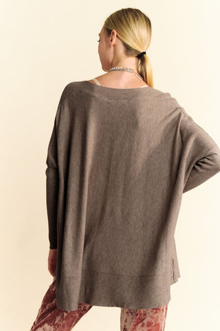 Davi & Dani Round Neck Dropped Shoulder Long Sleeve Knit Top - 1985 the VAULT Boutique