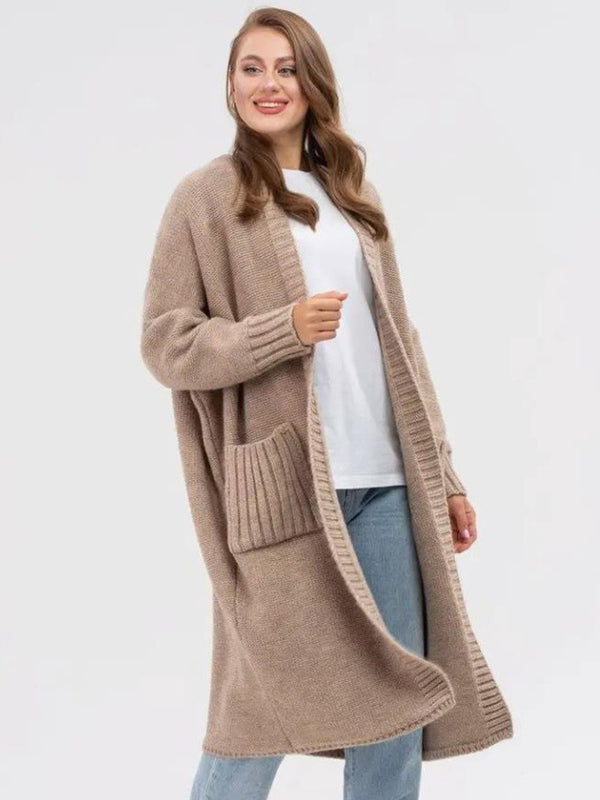 Pocketed Open Front Long Sleeve Longline Cardigan - 1985 the VAULT Boutique