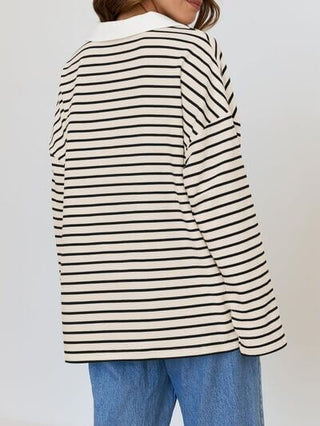 Mandy Striped Johnny Collar Long Sleeve Sweatshirt - 1985 the VAULT Boutique