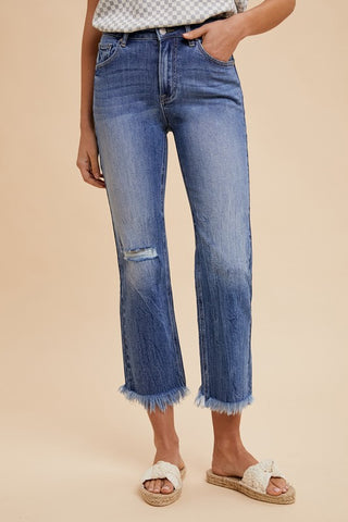 Annie Wear Distressed Raw Hem Straight Leg Cropped Jeans - 1985 the VAULT Boutique