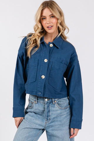 bytos Button Down Cropped Denim Jacket with Patch Pockets - 1985 the VAULT Boutique