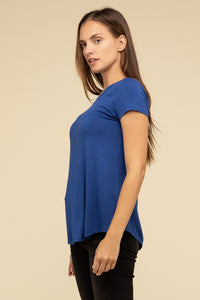 Basic Flowy Round Hem Rayon Short Sleeve Top - 1985 the VAULT Boutique