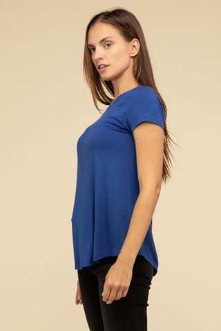 Basic Flowy Round Hem Rayon Short Sleeve Top - 1985 the VAULT Boutique