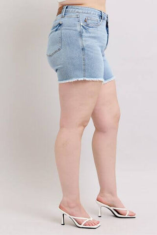 Judy Blue Full Size Tummy Control Raw Hem Denim Shorts Plus Size - 1985 the VAULT Boutique