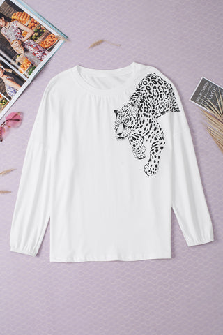 Leopard Round Neck Long Sleeve T-Shirt - 1985 the VAULT Boutique