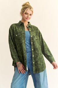 Davi & Dani Curved Hem Diamond Quilted Button Up Denim Shacket - 1985 the VAULT Boutique