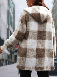 Plaid Long Sleeve Hooded Coat - 1985 the VAULT Boutique