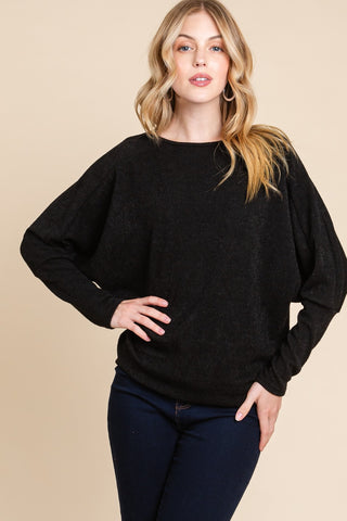 BOMBOM Drop Shoulder Long Sleeve Knit Top - 1985 the VAULT Boutique