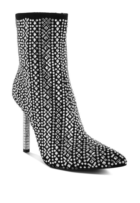 Shinding Patterned Rhinestones Stiletto Boots - 1985 the VAULT Boutique