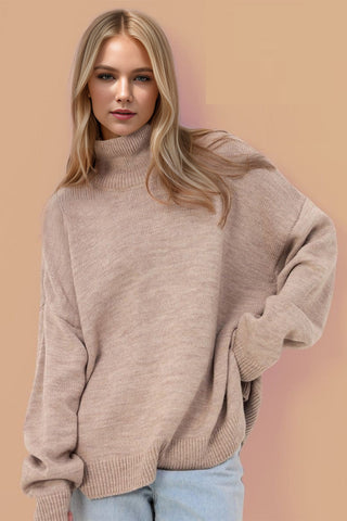 Basic Bae Side Slit Turtleneck Long Sleeve Sweater - 1985 the VAULT Boutique