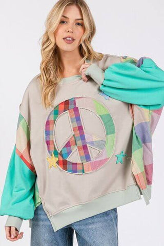 SAGE + FIG Contrast Peace Patch Dropped Shoulder Sweatshirt - 1985 the VAULT Boutique