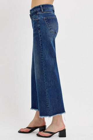 RISEN Raw Hem Wide Leg Attached Buckle Jeans - 1985 the VAULT Boutique