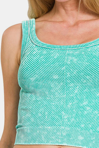 Zenana Washed Ribbed Scoop Neck Wide Strap Tank - 1985 the VAULT Boutique