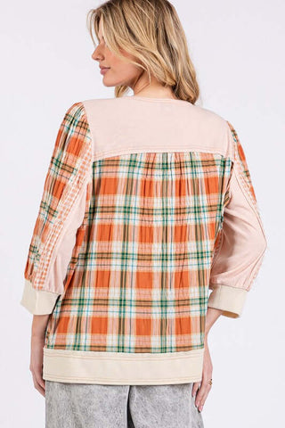 SAGE + FIG Exposed Seam Button Detail Plaid Top - 1985 the VAULT Boutique