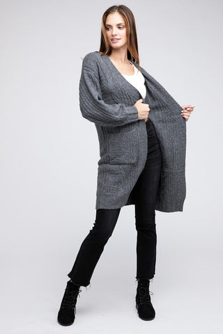 Twist Knitted Open Front Cardigan With Pockets - 1985 the VAULT Boutique