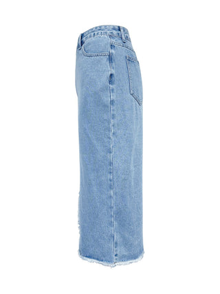 Raw Hem Slit Midi Denim Skirt - 1985 the VAULT Boutique