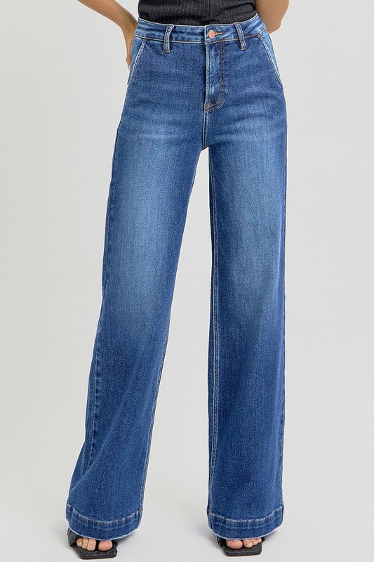 RISEN Full Size High Rise Wide Leg Jeans with Slanted Pockets - 1985 the VAULT Boutique