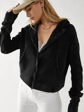 Waffle-Knit Dropped Shoulder Hooded Jacket - 1985 the VAULT Boutique