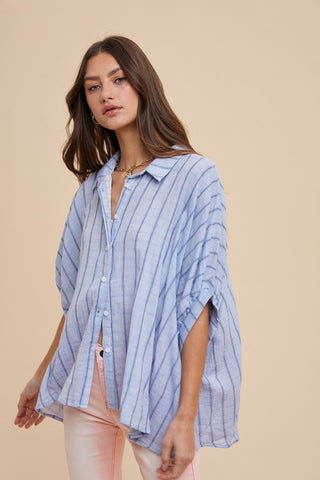 Annie Wear Striped Button Up Half Sleeve Shirt - 1985 the VAULT Boutique