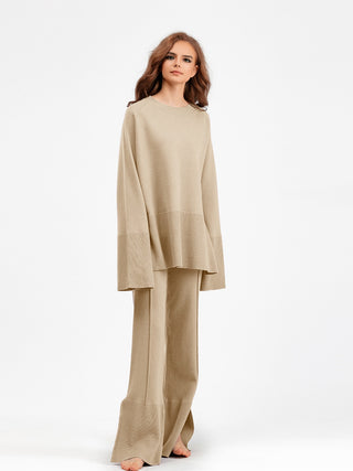 Basic Bae Slit Round Neck Long Sleeve Top and Drawstring Pants Sweater Set - 1985 the VAULT Boutique