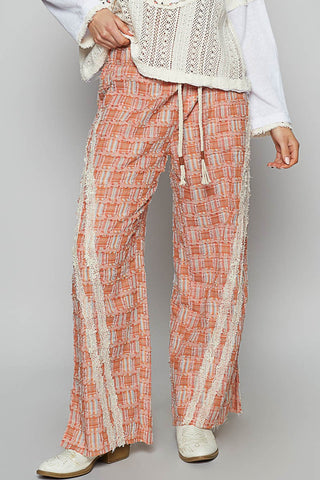 POL Lace Trim Drawstring Checkered Wide Leg Pants - 1985 the VAULT Boutique