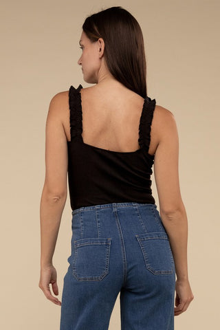 Ribbed Ruffle Strap Bodysuit - 1985 the VAULT Boutique