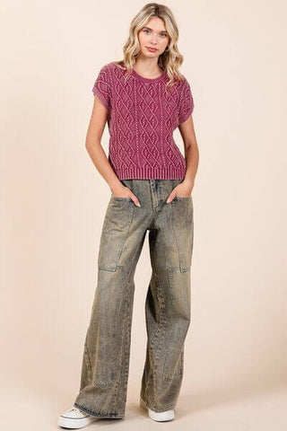 Mittoshop Washed Wide Leg Jeans with Pockets - 1985 the VAULT Boutique