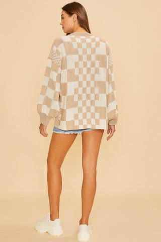 Annie Wear Checkered Open Front Drop Shoulder Cardigan - 1985 the VAULT Boutique